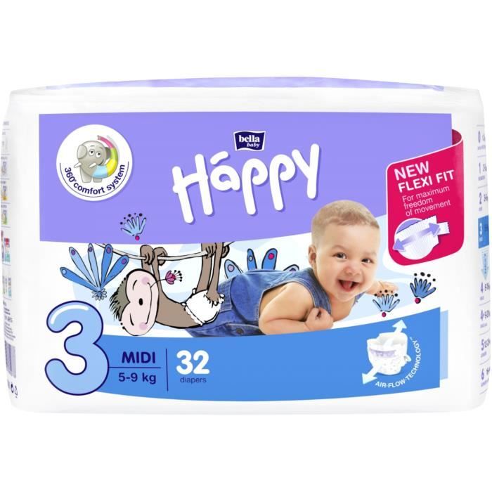 192 Couches Bella Baby Happy Taille 3 Midi 5 9kg 6 X 32 Couches Cdiscount Puericulture Eveil Bebe