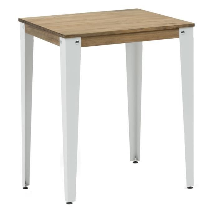 table mange debout lunds - box furniture - blanc - style industriel vintage - plateau en bois massif