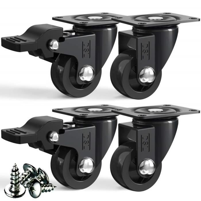 Lot 4 Roulettes Pivotantes 75mm PU Charge 400kg - 2 Avec Frein - DSL