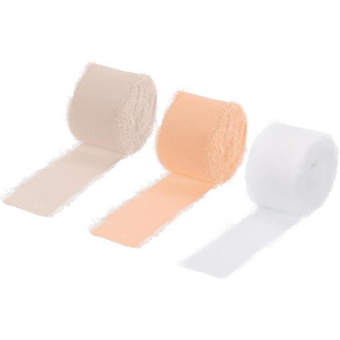 3 Rouleaux Ruban En Mousseline De Soie Blanche 19 Métres - Ruban Cadeau Mariage DIY Avec Franges Élégantes Pour Emballages Et Décorations