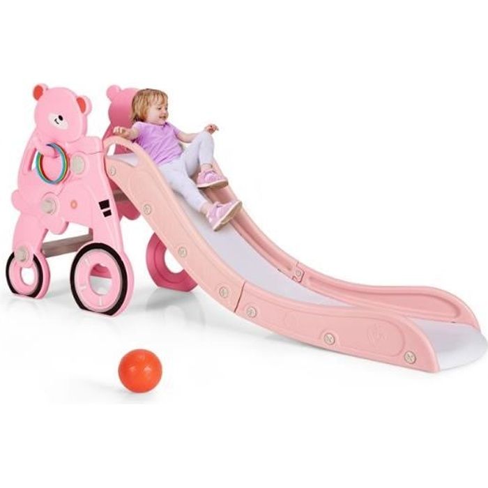 Toboggan 4 En 1 Pour Enfant Avec Panier Basket - Toboggan Pliable Intérieur/extérieur Dès 1 An, Rouge, Polyéthylène Haute Densité