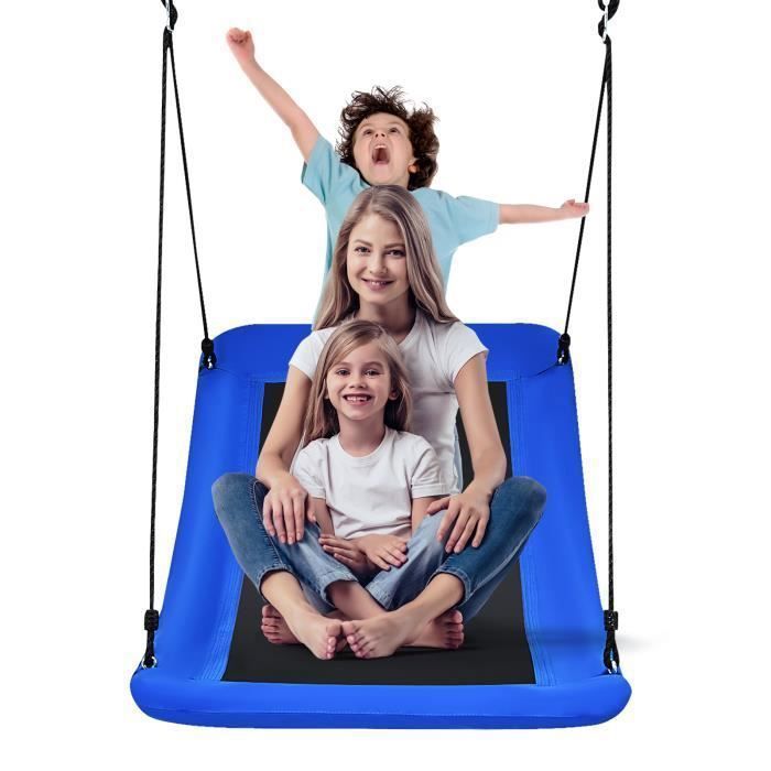 Balançoire Nid dOiseau Extérieur Rectangulaire 80x150cm COSTWAY-Tissu Oxford-Corde Réglables-3 Modes de Fixation-150KG Bleu