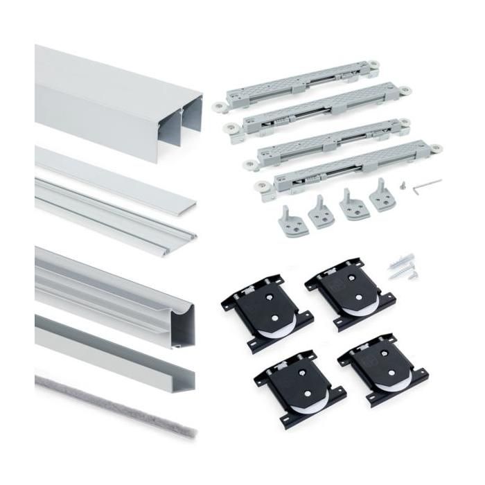 Emuca Kit de ferrures pour Placard 81 2 coulissants et fermeture souple profilé Wave épaisseur 18mm panneaux non inclus Anodisé Emuca Kit de ferrures pour Placard 81 2 coulissants et fermeture souple profilé Wave épaisseur 18mm panneaux non inclus Anodisé