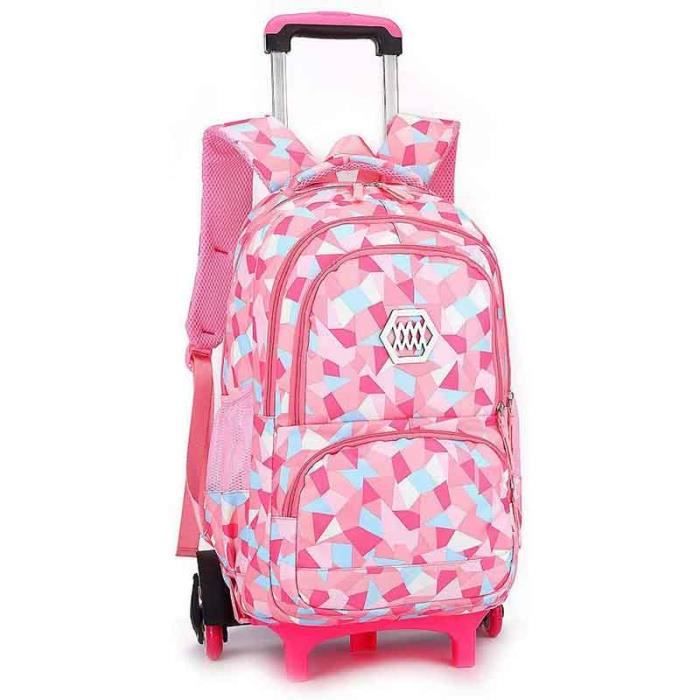 Sac à Dos avec roulettes - FOLAYA - Rosa - Femmes Trolley Bag Cadeaux Rentrée Scolaire