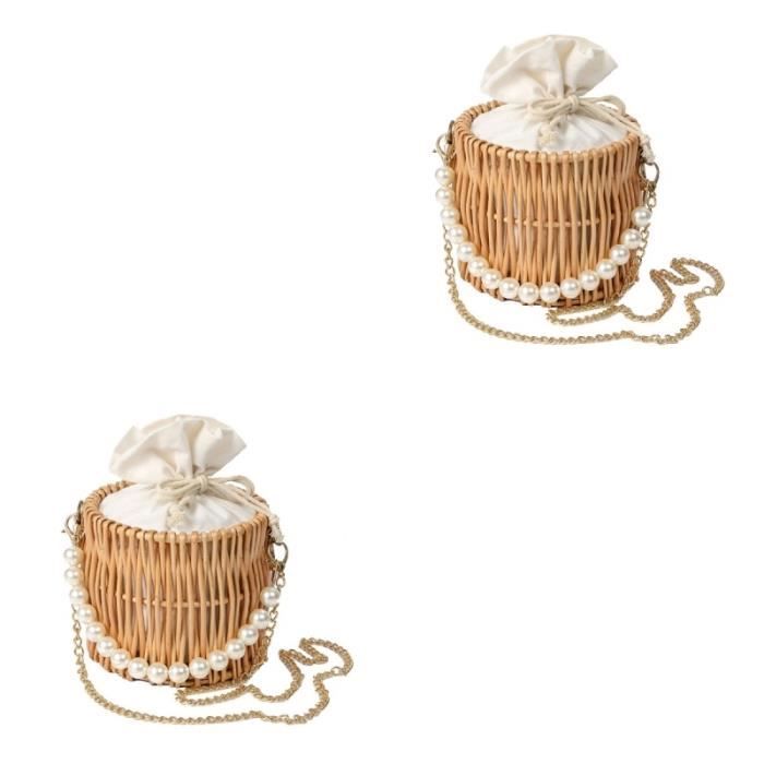 JQTOP Sac à Main Tissé Pour Femme - Sac Fourre-tout Été Avec Pochette - Grand Capacité