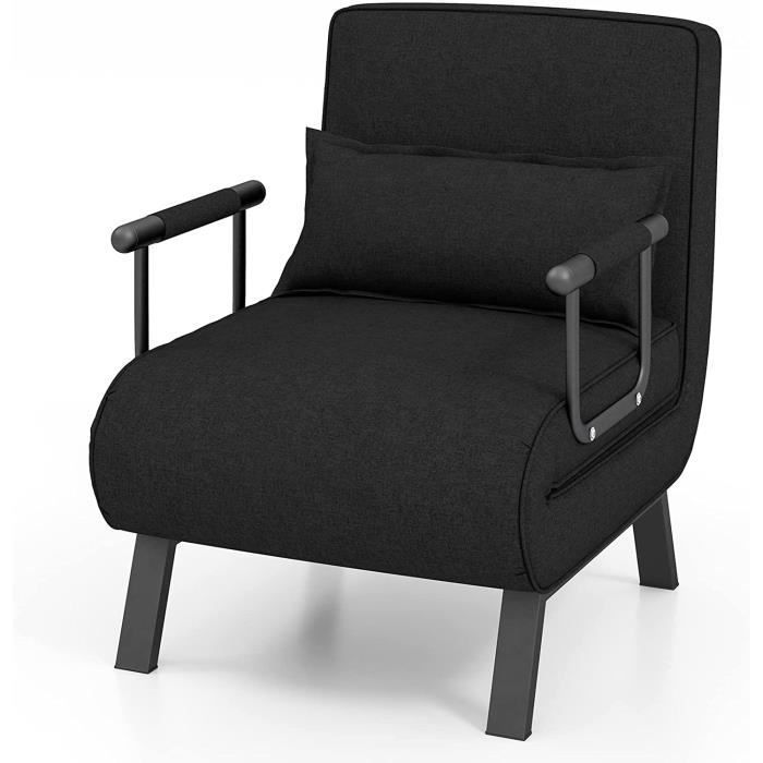 GIANTEX Fauteuil Relax Inclinable/Convertible- Dossier Réglable à 6 Niveaux- avec Oreiller+Accoudoirs- Fauteuil-Lit 1 Place- Noir GIANTEX Fauteuil Relax Inclinable/Convertible- Dossier Réglable à 6 Niveaux- avec Oreiller+Accoudoirs- Fauteuil-Lit 1 Place- Noir