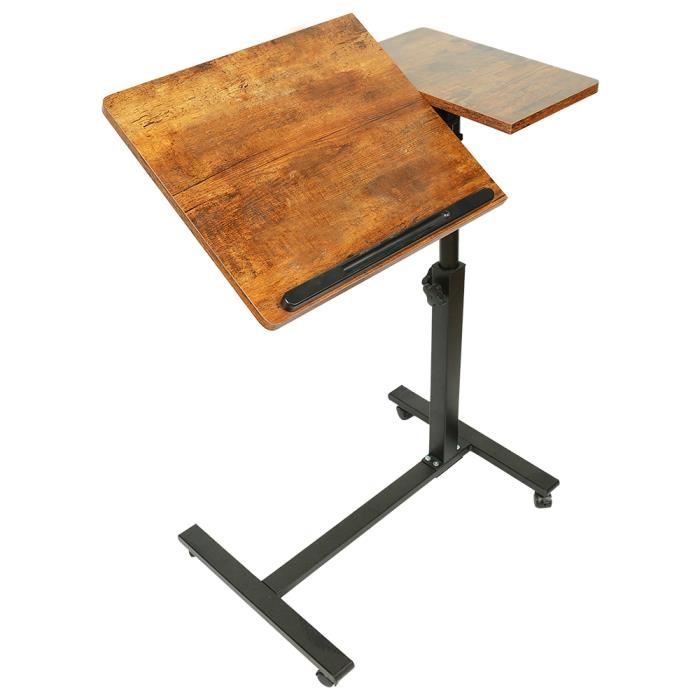 HUOLE. Table de Lit Roulante pour Ordinateur Portable Table Réglable en Hauteur et Inclinable MEUBLE MULTIMEDIA 60*34.5*58/90cm