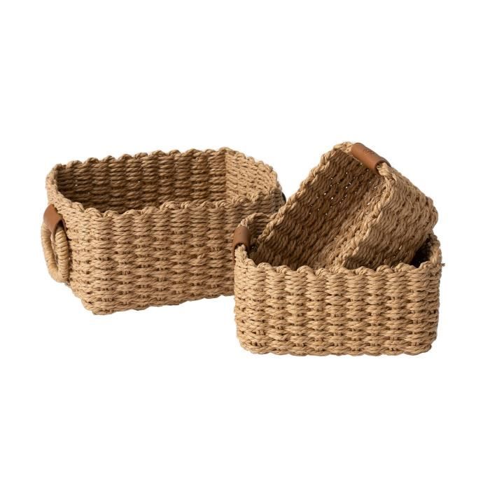 LA JOLIE MUSE Lot de 3 paniers de rangement en corde de coton empilables et multifonctionnels 30,5 cm