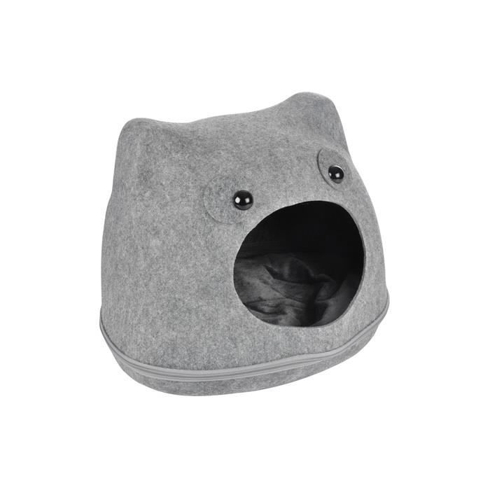 Comparer les prix de Niche tete de chat en feutrine avec zip - Gris - 41*36*33cm