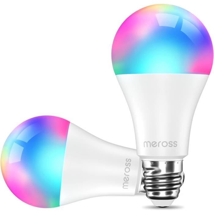 Lot De 4 Ampoules Connectées Meross WiFi RGBWW - Multicolore, Dimmable, Compatible Alexa & Google Home - E27, 9W (équiv. 60W)