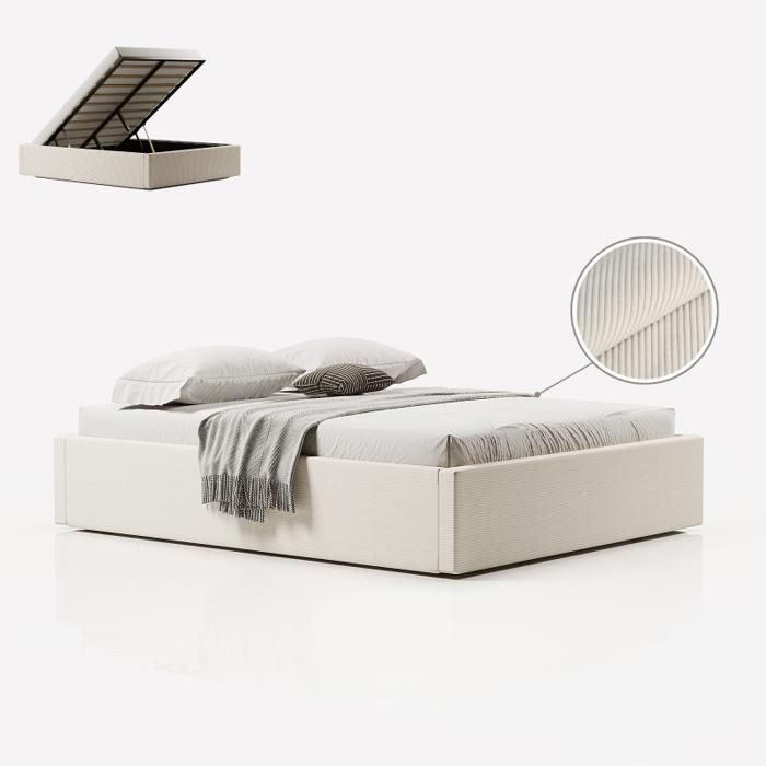 Sommier Coffre De Rangement Room - Velours Côtelé Beige - 180x200