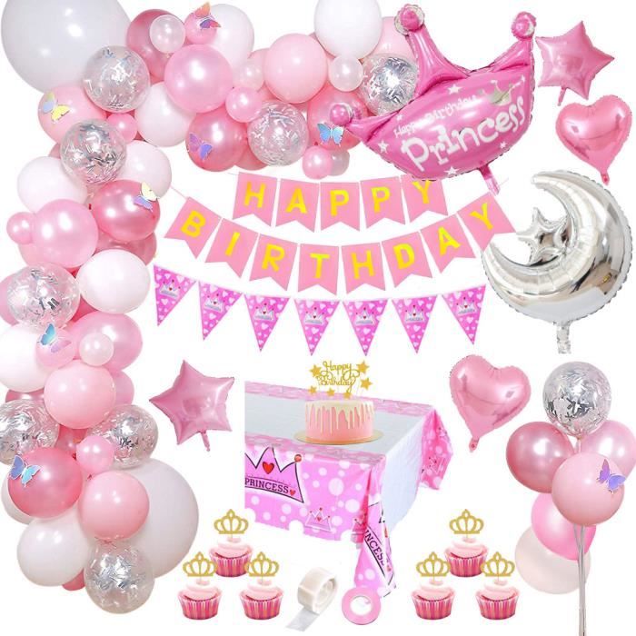 Decoration Anniversaire Fille Mmtx Guirlande Ballon Anniversaire Banniere Joyeux Anniversaire Latex Ballons Couronne De Princess Cdiscount Maison