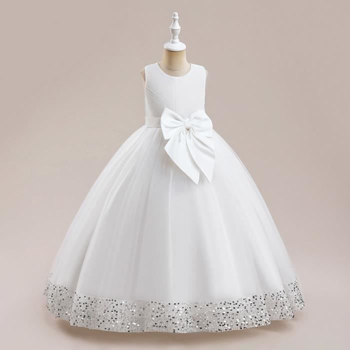 Vêtement De Fête Mode Enfant Generisch 2025 - Bébé Fille Sans Manches Papillon Broderie Tulle Nœud Robe De Fête Robe De Soirée Robe De Mariage Pour Enfants Vêtements Mode Filles 146, Blanc
