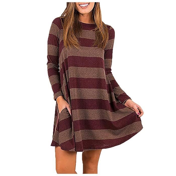 Tunique Décontractée Molerani T-Shirt Manches Longues Femme - Col Rond - Sweat Décontracté - Rayures - Matière Coton Polyester Haut Décontracté Tunique