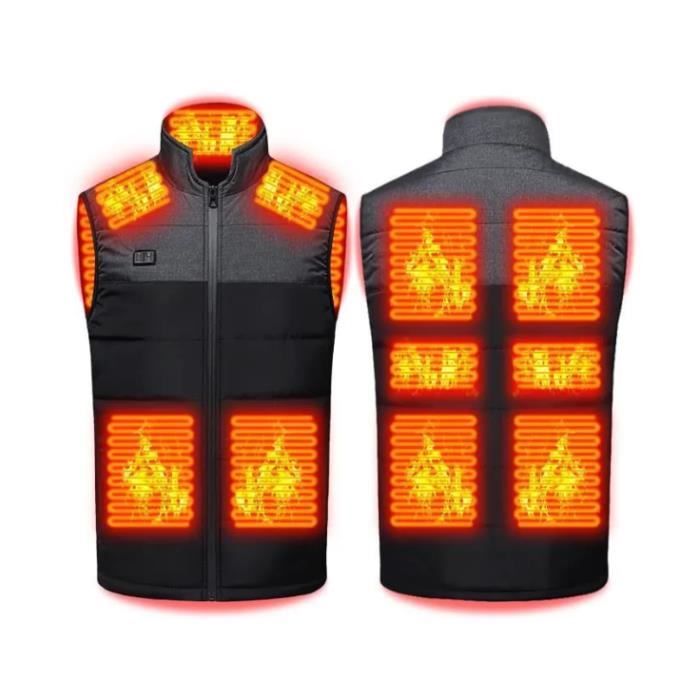 Gilet Chauffant Homme KEMIMOTO - 6 Zones Chauffantes, 3 Niveaux - Tissu Plongée - Pour Ski, Moto