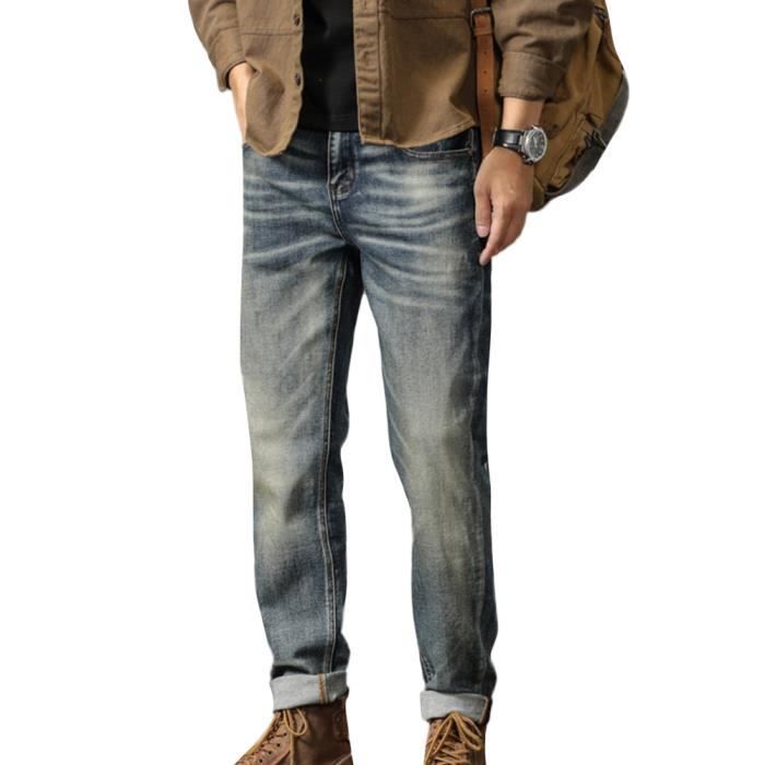 Jeans Levis 501 bleu délavé usé coupe droite homme Bleu foncé