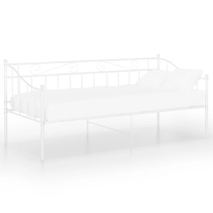 GARS Lit Métal Lit Banquette Cadre de canapé-lit Blanc Métal 90x200cm(7934)