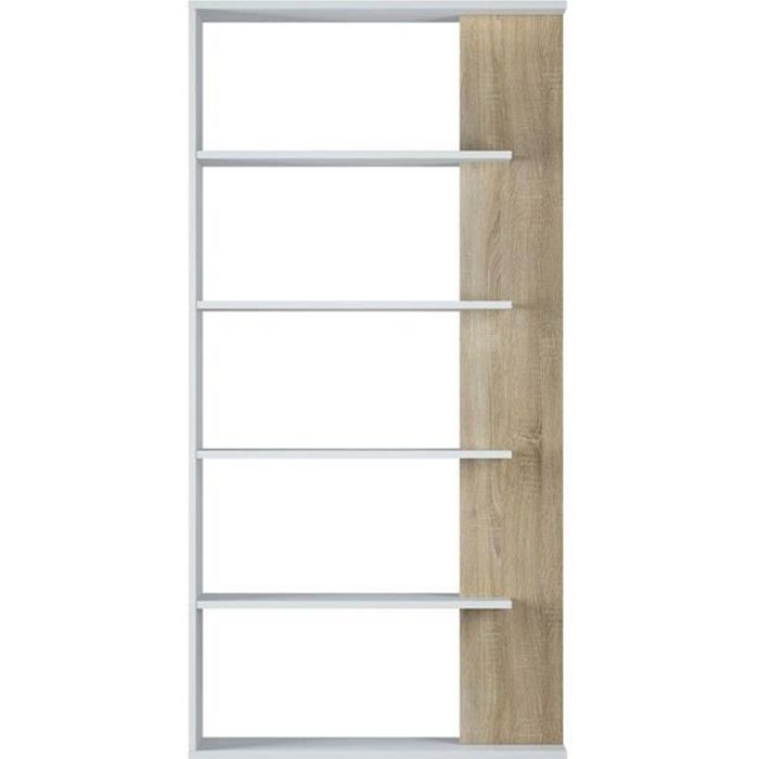Bibliothèque avec 5 étagères coloris Blanc - Chêne en mélamine - Dim: 180 x 90 x 25 cm Bibliothèque avec 5 étagères coloris Blanc - Chêne en mélamine - Dim: 180 x 90 x 25 cm
