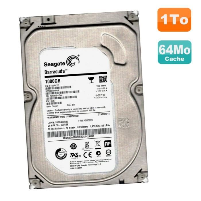 Disque Dur 1To SATA 3.5" Seagate Barracuda ST1000DM003 1CH162-544 CC57 ...