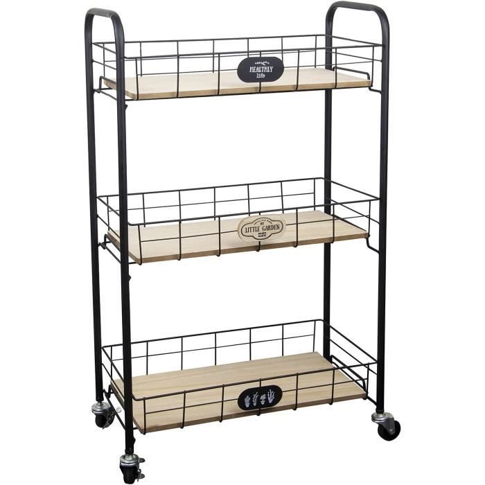 Home Deco Factory HD7102 Wheeled Trolley for Kitchen, Dining Room, Black Wood, 40 x 62.5 x 85.5 cm
