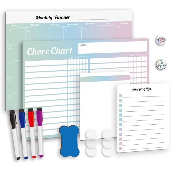 Planificateur Magnétique Effaçable 4mm - Mois Et Semaine, Avec 6 Marqueurs, Pour Frigo Ou Bureau