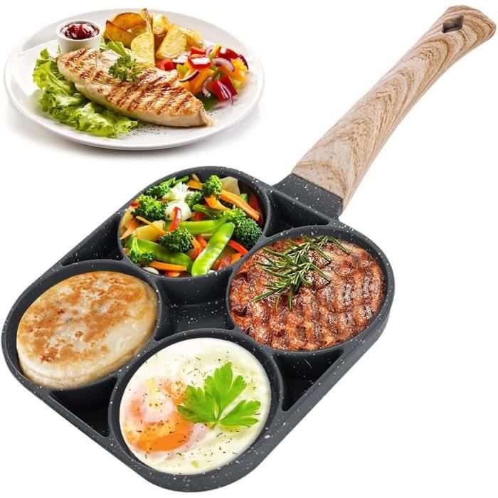 Poêle à œufs 3 Sections Ahuuen - Antiadhésive, Compatible Induction, 36,5x18,5 Cm - Pour Pancakes, Omelettes, Steaks