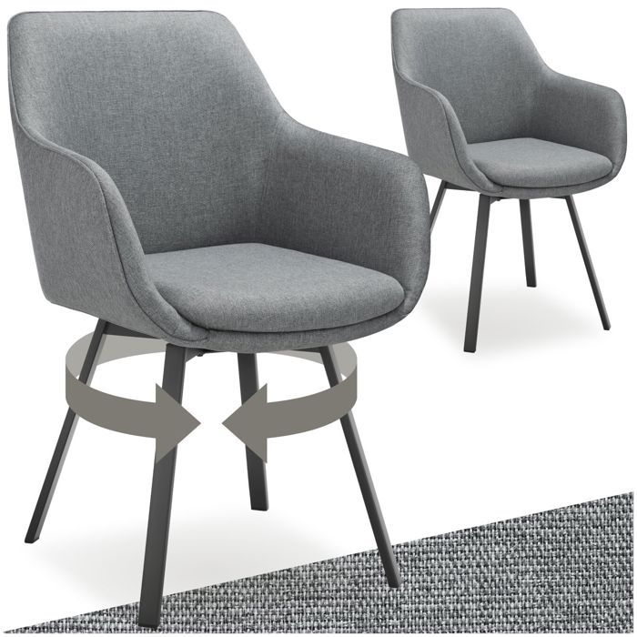 Chaise - TECTAKE - Lot de 2 fauteuils ALICON pivotants et rembourrés avec accoudoirs et dossier 57 x 59 x 88 cm - Gris anthracite