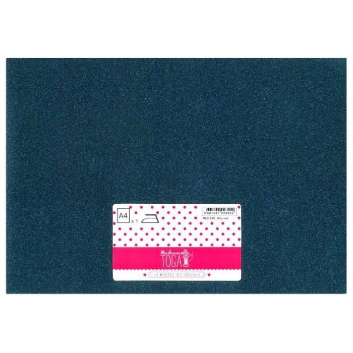 MLLE TOGA Tissu glitter thermocollant - A4 - bleu nuit