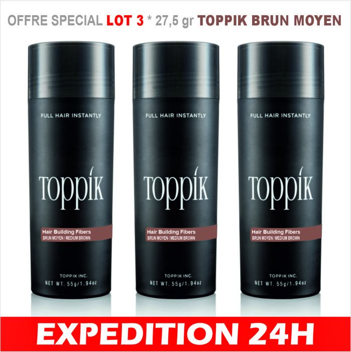 Poudre densifiante - TOPPIK - 275 gr - Couleur CHATAIN - Volume - Soins capillaires