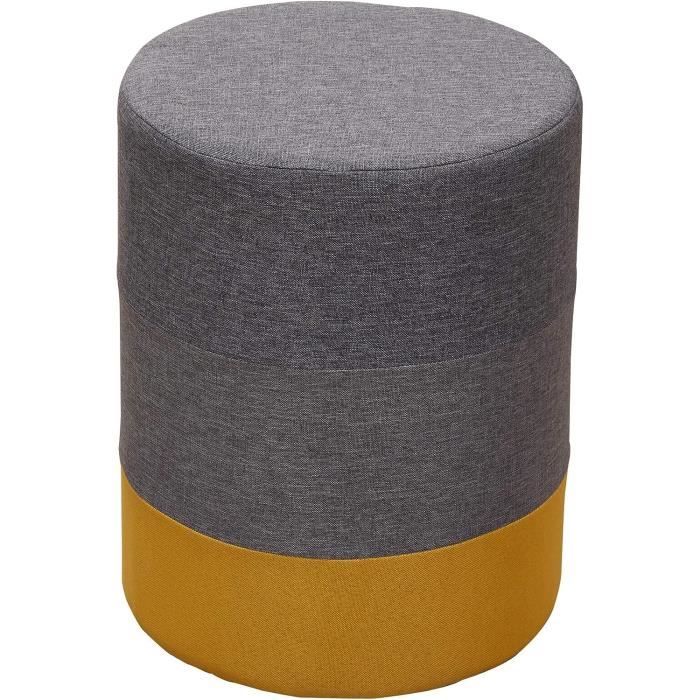 Dimension Pouf Rond Pouf Rond, Tabouret Rembourre Bois Et Tissu, Jaune Gris, Style Moderne ...