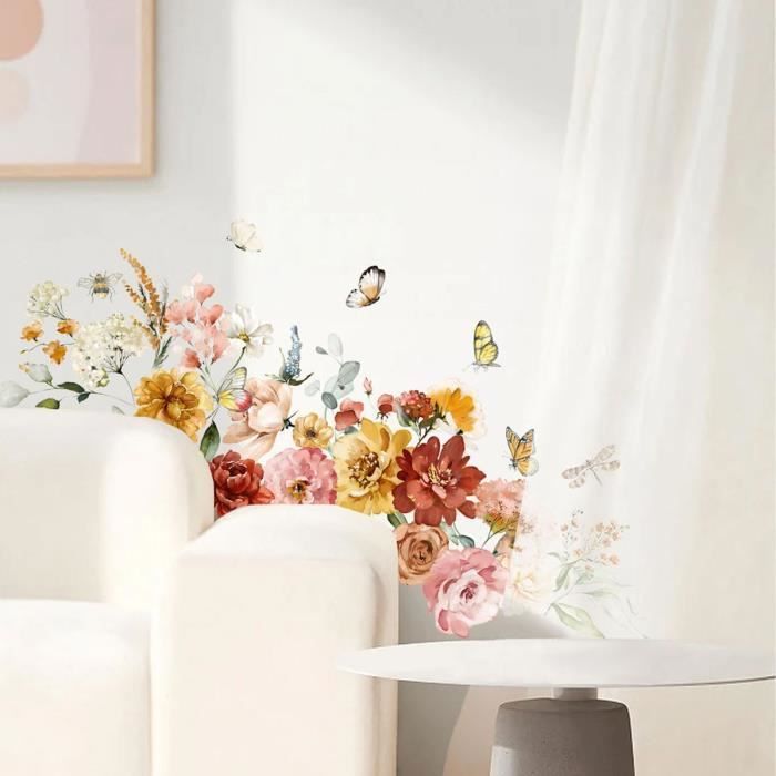 Un Lot De Stickers Muraux Chambre Adulte-Adhesif Mural Plantes Fleurs Papillons Autocollant Mural Decoration Murale 95286014