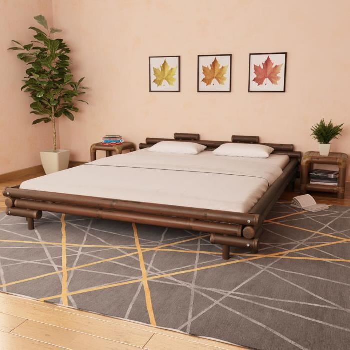 cadre de lit en bambou marron foncé 180 x 200 cm - vbestlife - campagne - a lattes - sommier inclus