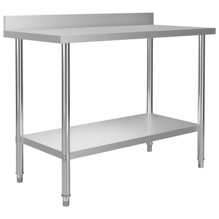 Table de travail de cuisine - VIDAXL - 120x60x93 cm - Inox - Robuste - Avec dosseret