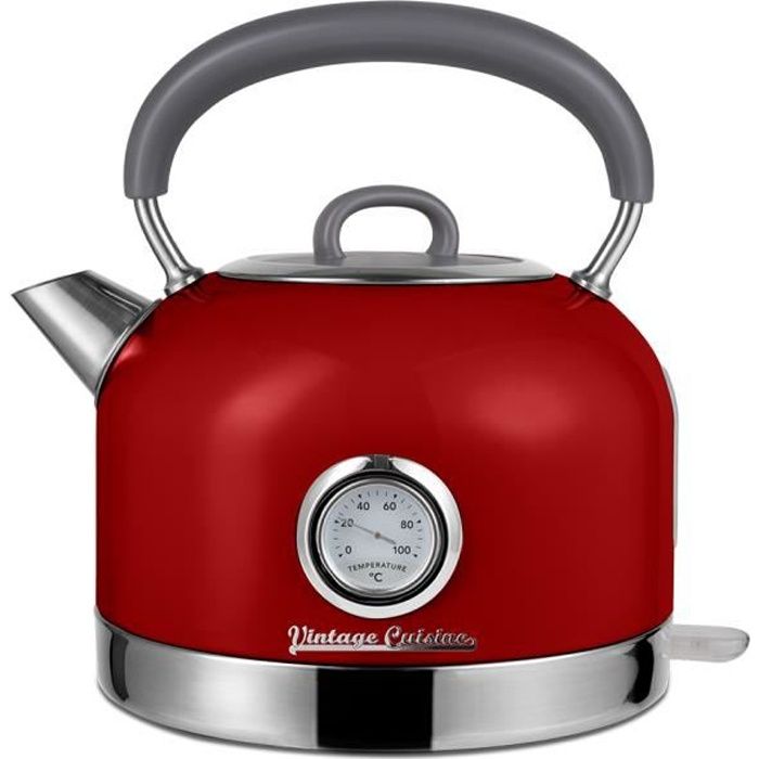 Bouilloire électrique rétro Vintage Cuisine avec thermomètre - Rouge - 1,7L - 2200W - Arrêt automatique