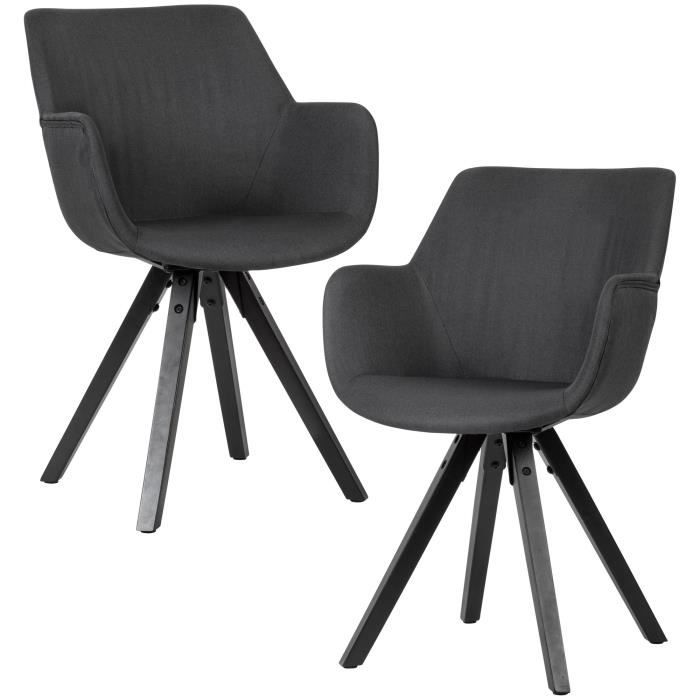 chaise de salle à manger lot de 2 wohnling - coque noire en tissu - accoudoirs et pieds noirs