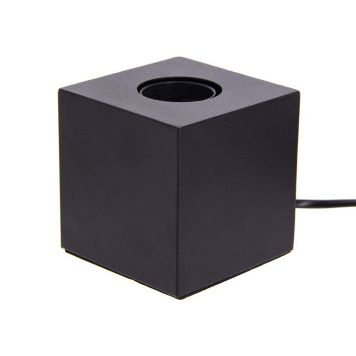 Lampe à poser cube en métal noir compatible culot E27 IP20 60W puissance max