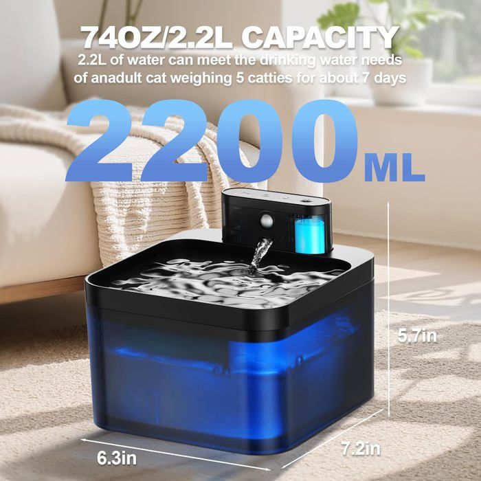 Fontaine à Eau Automatique Pour Chat 1L - Sans Fil, Filtre Intégré, Silencieuse - USB, Facile à Nettoyer