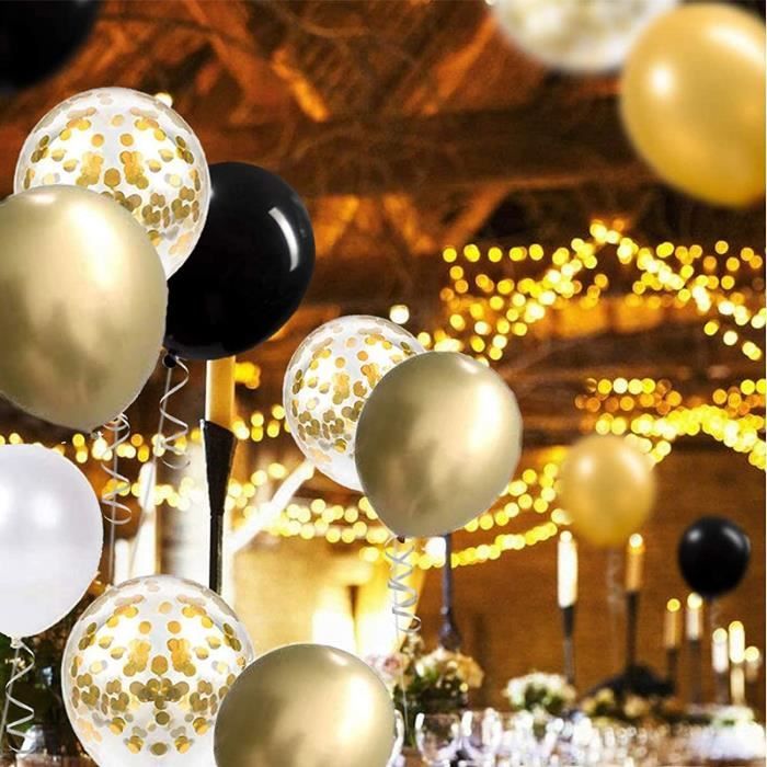 YMSZ Ballon Noir Confettis Or, 50 pièces 12 Pouces Ballons de Fête en Latex  Blanc Ensemble avec Ruban d'or pour Les Décorations de Fête de Naissance  d'anniversaire : : Cuisine et Maison