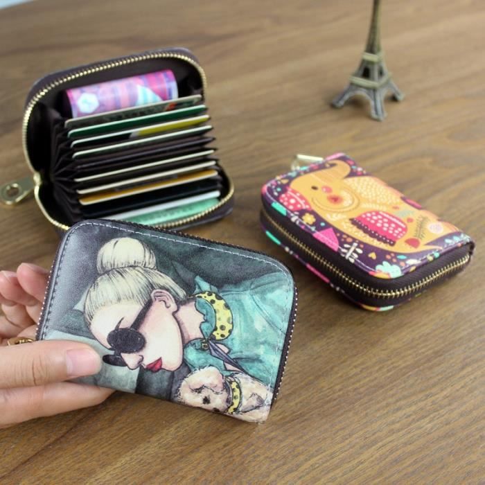 rose Porte-cartes en cuir PU pour femmes, portefeuille porte-cartes pièces,  9 Bits-10 Bits + 2 grandes positi