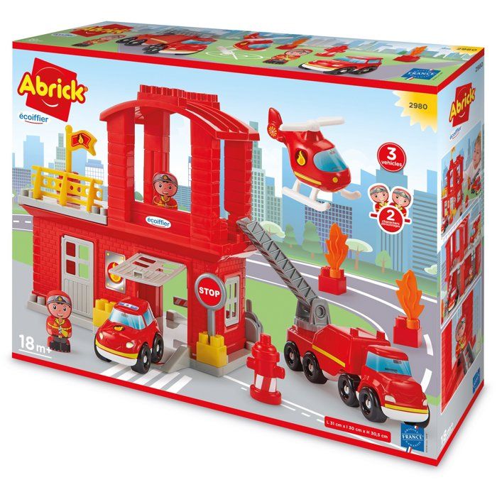 Kit Caserne De Pompiers Dokeno - 16 Pièces Avec Camion, Bâtiment, Figurines, Jouet Train Compatible Bois, Dès 3 Ans