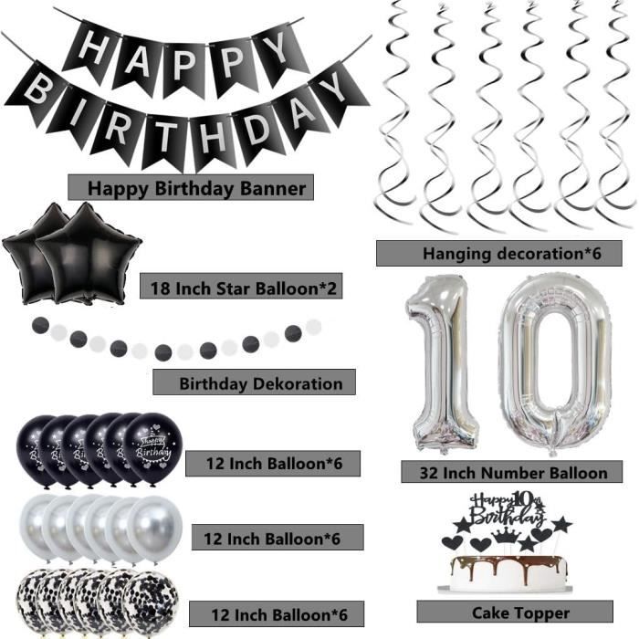 Décoration 10 Ans Anniversaire - Kit Ballons Noir Et Or