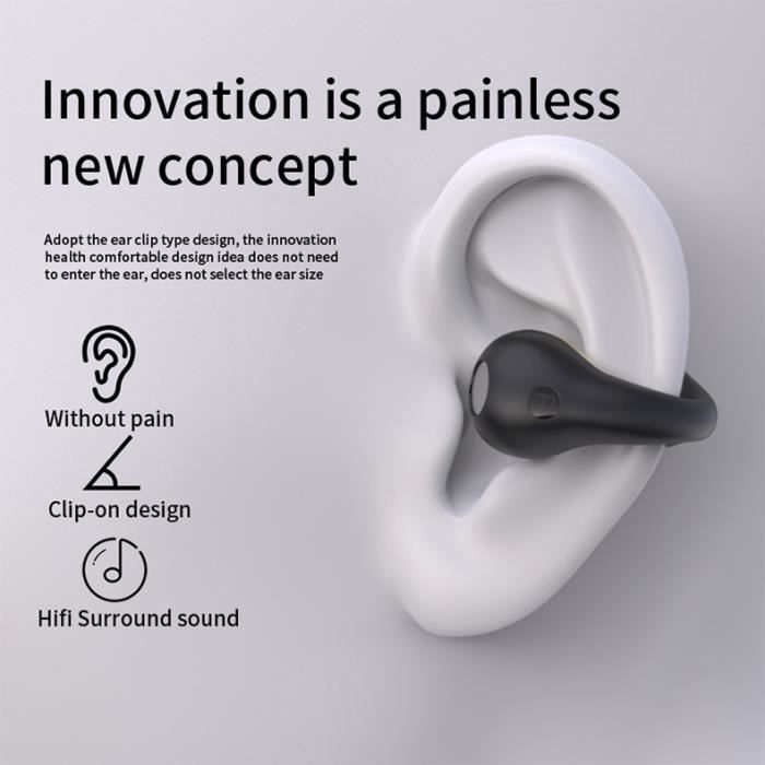Ear-Clip Casque Conduction Osseuse Bluetooth 5.3, indolore clipser Bone  Écouteurs Bluetooth sans fil, étanche mini osseuse oreillette de sport,  course