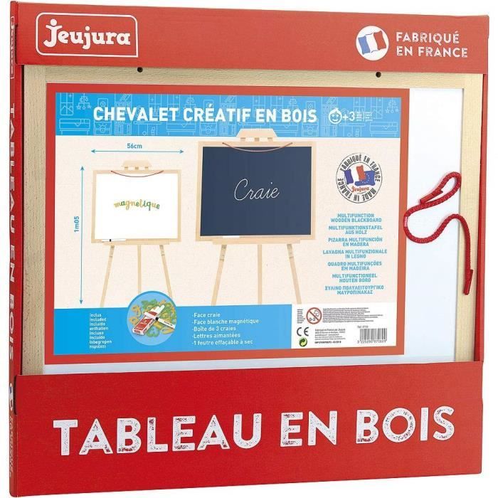 Chevalet Enfant 3 En 1 - Tableau Craie + Tableau Blanc + Rouleau Papier, Bois Réglable + Accessoires Dès 3 Ans