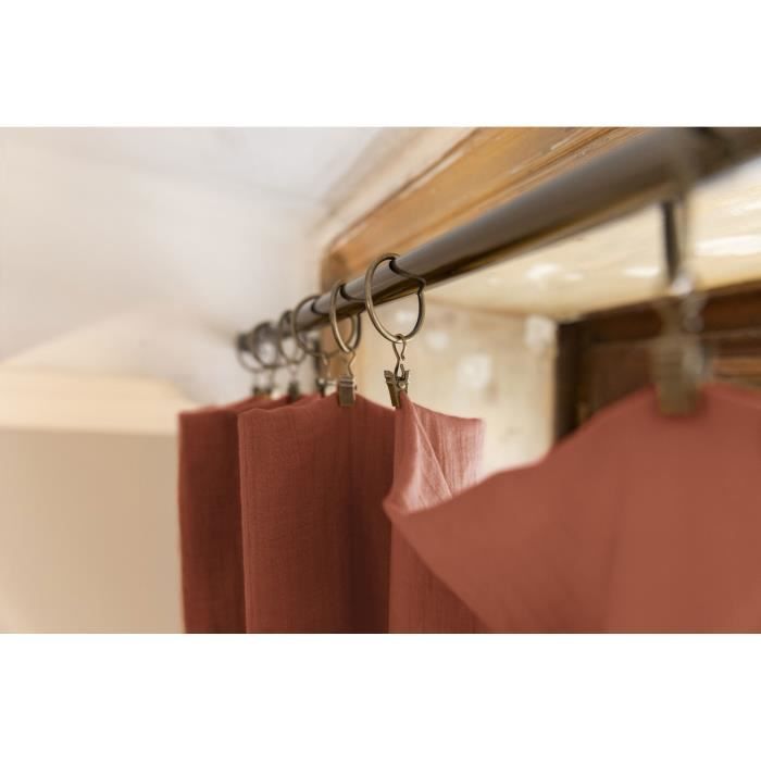 Rideau Ajustable En Gaze De Coton Terracotta - 140x300 Cm, 8 Anneaux Pinces