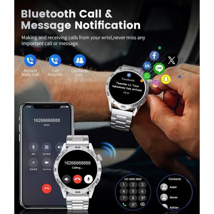 Montre Connectée MT55 AMOLED – Écran 1,43″, Appels Bluetooth, USB, IP67 – Noire