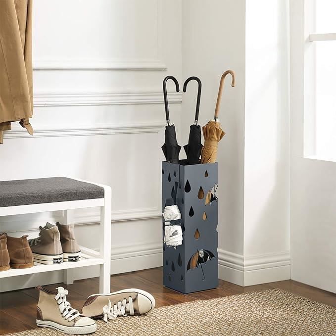 Baroni Home Porte-Parapluie Cylindrique Métal Taupe – Design Moderne Avec Bac Égouttement Amovible Et Crochets Intérieurs