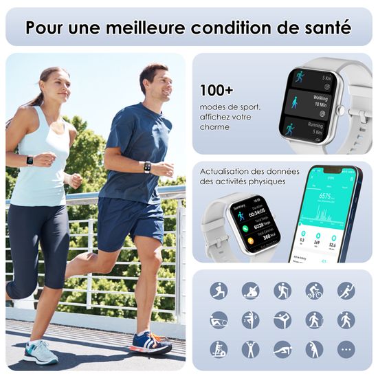 Tracker D'activité Fitness étanche – Montre Avec Moniteur De Fréquence Cardiaque, Podomètre, Suivi Du Sommeil – Compatible Android IOS