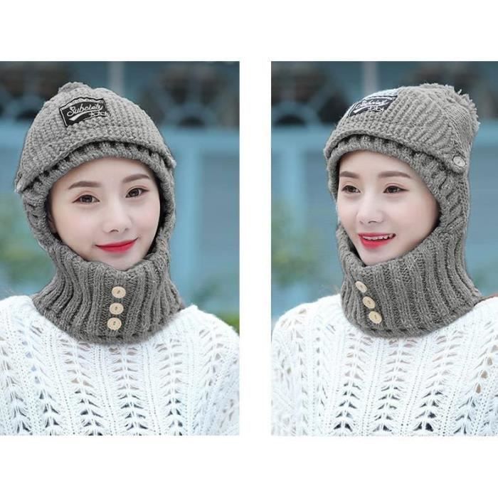 Chapeaux écharpe à capuche d'hiver 2 en 1 pour femmes | Cagoule coupe-vent  avec protection auditive intégrée | Bonnet tricoté épaississant avec