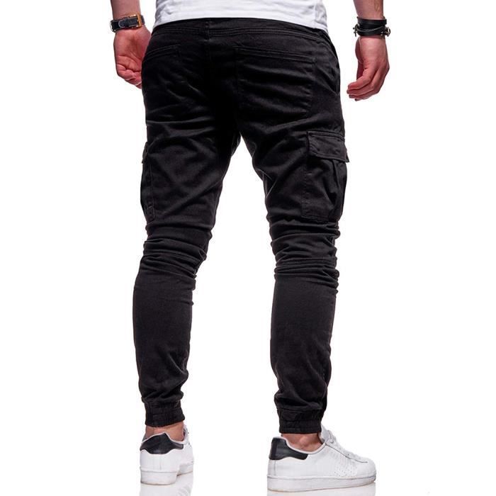Pantalon Cargo Homme Coton Lin Pants Slim Streetwear avec Poches Latérales  Pantalons Combinaison de Fitness pour Homme Ensemble de Sport à Manches  Courtes : : Mode