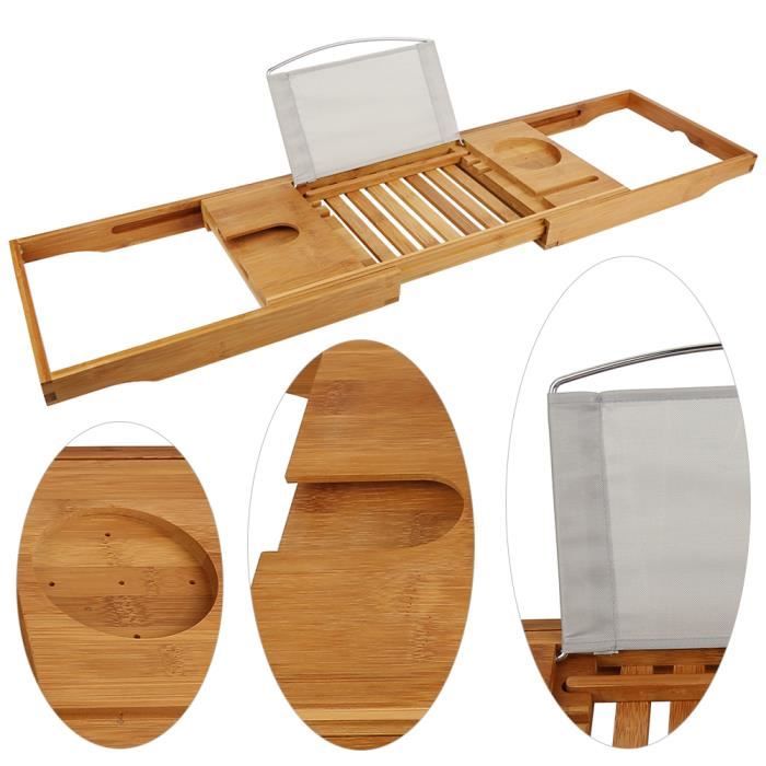 Plateau Baignoire Extensible Acrylique - Tablette Pour Bain Avec Support Vin, Livre, IPad - Transparent